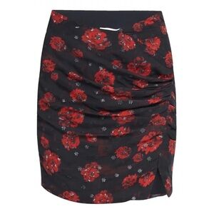 IRO Bootab Ruched Floral Print Fil Coupe Chiffon Mini Skirt in Black